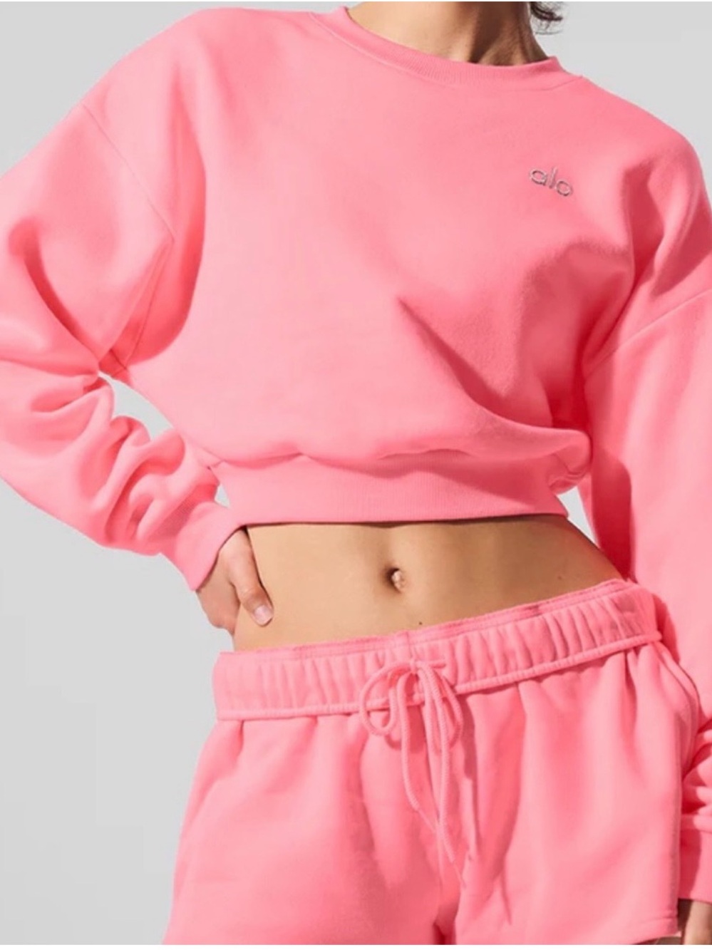 Authentic ALO Yoga Limited Edition- Neon Bubble Gum via Cropped Accolade Crewnec